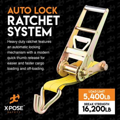 Image showing  Heavy Duty Ratchet Straps with Double J Hooks Yellow 3 in. x 30 foot