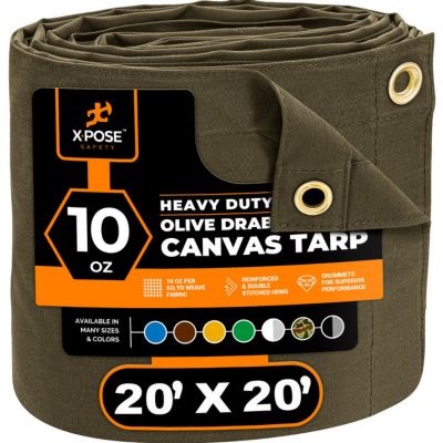 Xpose Safety Canvas Tarp 10 oz Olive Drab 20 ft. x 20 ft.