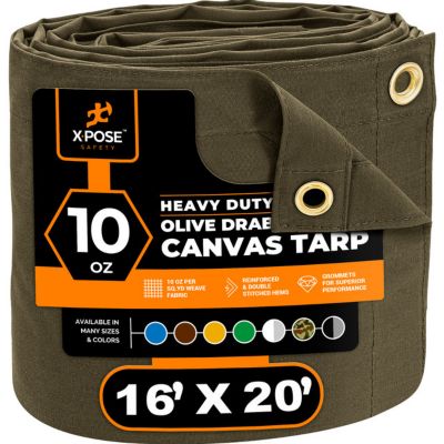 Xpose Safety Canvas Tarp 10 oz Olive Drab 16 ft. x 20 ft.