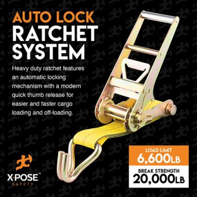 Image showing  Heavy Duty Ratchet Straps with Double J Hooks Yellow 4 in. x 30 foot