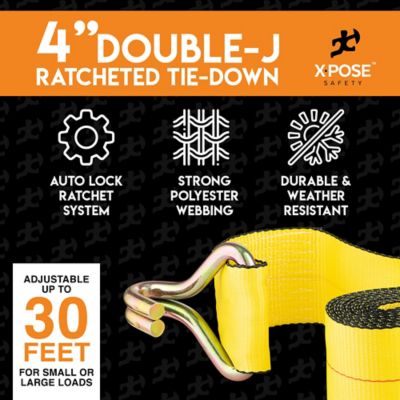 Image showing  4 Pack Heavy Duty Ratchet Straps with Double J Hooks Yellow 4 in. x 30 foot
