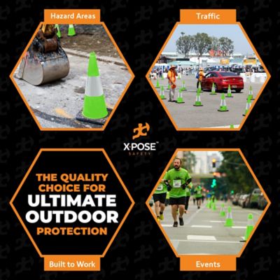 Image showing 6 th Xpose Safety 4 Pack 6 in. Collar PVC Multi-Purpose Safety Traffic Cone Lime Green 18 in.