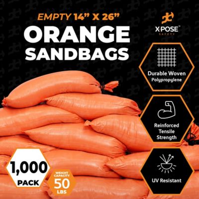 Image showing  1000 Pack Polypropylene 50 lbs Orange Sand Bags 14 in. x 26 in.
