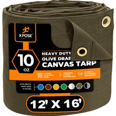 Xpose Safety Canvas Tarp 10 oz Olive Drab 12 ft. x 16 ft.