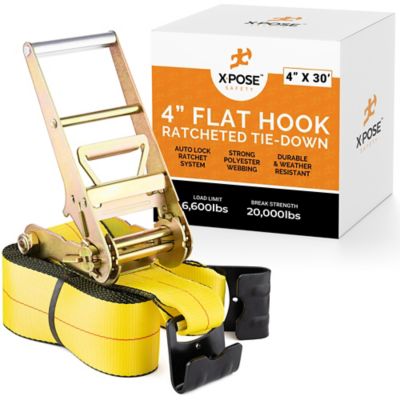 Xpose Safety Heavy Duty Ratchet Straps with Flat Hooks Yellow 4 in. x 30 foot