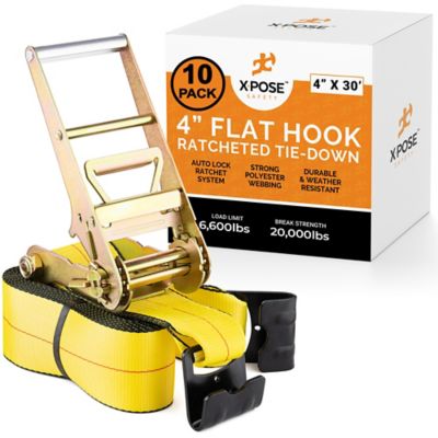 Xpose Safety 10 Pack Heavy Duty Ratchet Straps with Flat Hooks Yellow 4 in. x 30 foot