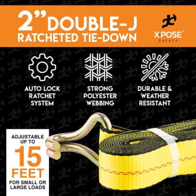 Image showing  4 Pack Heavy Duty Ratchet Straps with Double J Hooks Yellow 2 in. x 15 foot
