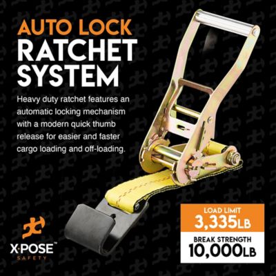 Image showing  4 Pack Heavy Duty Ratchet Straps with Flat Hooks Yellow 2 in. x 27 foot