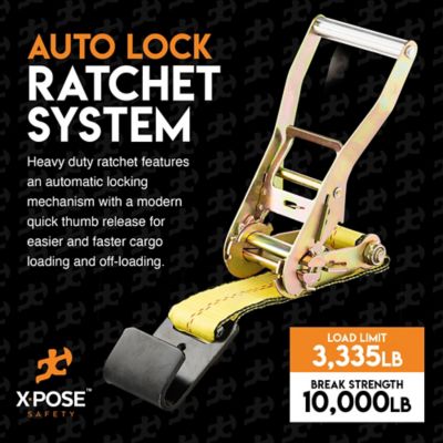 Image showing  4 Pack Heavy Duty Ratchet Straps with Flat Hooks Yellow 2 in. x 15 foot