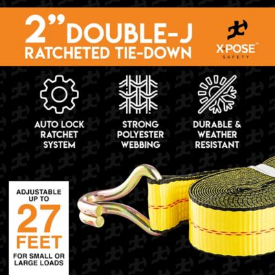 Image showing  4 Pack Heavy Duty Ratchet Straps with Double J Hooks Yellow 2 in. x 27 foot