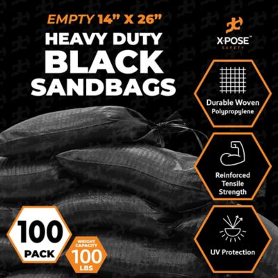 Image showing  100 Pack Polypropylene 100 lbs Weight Limit Heavy Duty Black Sand Bags 14 in. x 26 in.