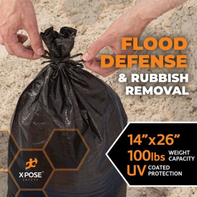 Image showing  100 Pack Polypropylene 100 lbs Weight Limit Heavy Duty Black Sand Bags 14 in. x 26 in.