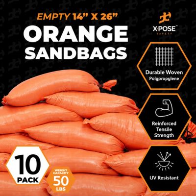Image showing  10 Pack Polypropylene 50 lbs Orange Sand Bags 14 in. x 26 in.