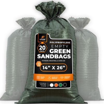 Xpose Safety 20 Packs Polypropylene 50 lbs Green Sand Bags 14 in. x 26 in.