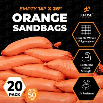 Image showing  20 Packs Polypropylene 50 lbs Orange Sand Bags 14 in. x 26 in.
