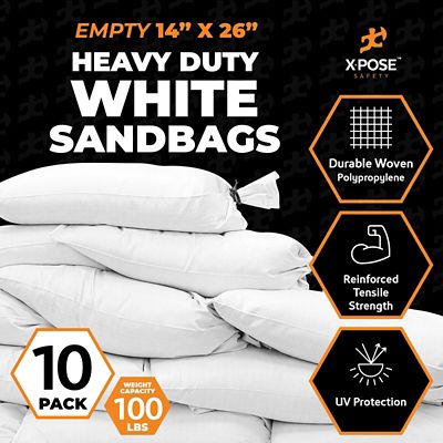 Image showing  10 Pack Polypropylene 100 lbs Weight Limit Heavy Duty White Sand Bags 14 in. x 26 in.
