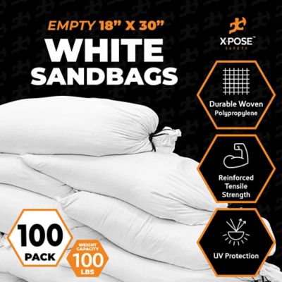 Image showing  100 Pack Polypropylene 50 lbs White Sand Bags 18 in. x 30 in.