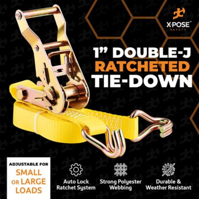 Image showing  4 Pack Heavy Duty Ratchet Straps with Double J Hooks Yellow 1 in. x 15 foot