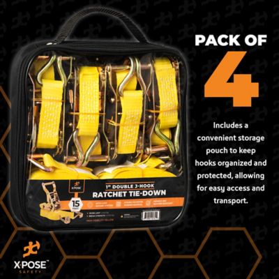 Image showing  4 Pack Heavy Duty Ratchet Straps with Double J Hooks Yellow 1 in. x 15 foot