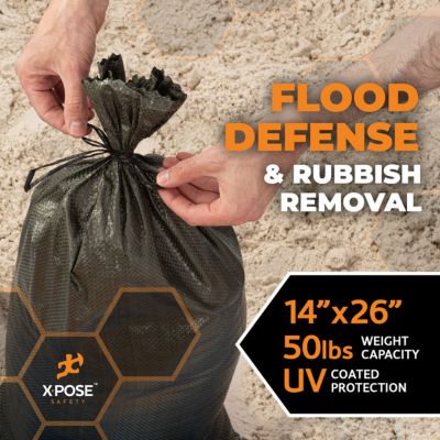 Image showing  100 Pack Polypropylene 50 lbs Green Sand Bags 14 in. x 26 in.