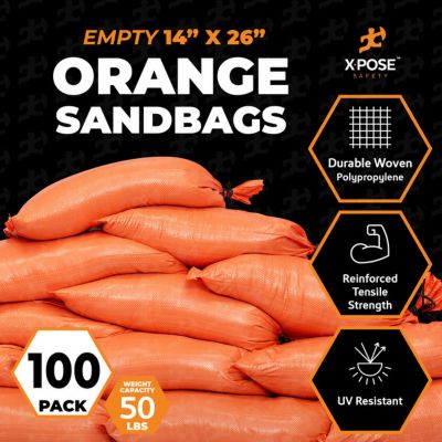 Image showing  100 Pack Polypropylene 50 lbs Orange Sand Bags 14 in. x 26 in.