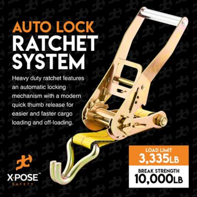 Image showing  Heavy Duty Ratchet Straps with Double J Hooks Yellow 2 in. x 15 foot