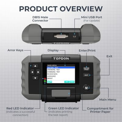 Image showing 7 th TOPDON 12V Battery & 12V/24V System Tester with Built-in Printer