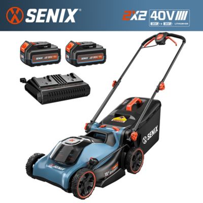 Senix 2 x 2 Lawn Mower 15 in. with 2 4.0Ah Batteries & 6A Dual Port Charger