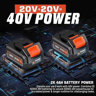 Image showing 9 th Senix 2 x 2 Lawn Mower 15 in. with 2 4.0Ah Batteries & 6A Dual Port Charger