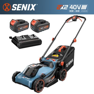 Senix 2 x 2 Lawn Mower 17 in. with 2 5.0Ah Batteries & 6A Dual Port Charger