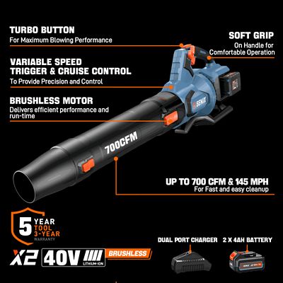 Image showing  X2 - Blower 40V 700 CFM with 2-4Ah Batteries & Dual Port Charger