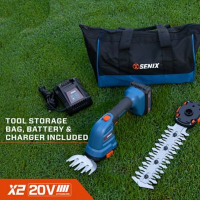 Image showing 7 th Senix 20V Grass Shear - 4 in. Shear & 8 in. Hedge with 2.0Ah Battery & Charger