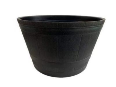GroundWork 25 in. Plastic Whiskey Barrel Planter, Gray
