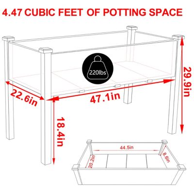 Image showing  47 x 23 x 30in. Gray Cedar Raised Garden Bed with Liner