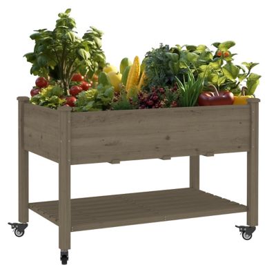 Veikous Wooden Raised Garden Bed with Lockable Wheels and Liner, PG0102-02BNA