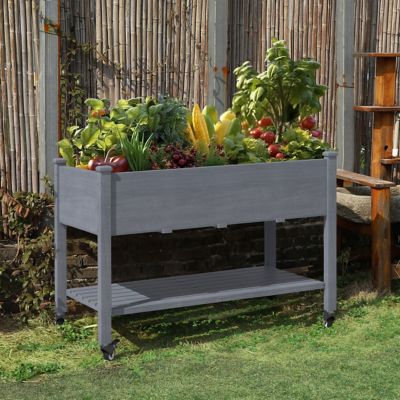 Image showing  47 W x 23 D x 33 H in. Gray Cedar Raised Garden Bed with Lockable Wheels and Liner