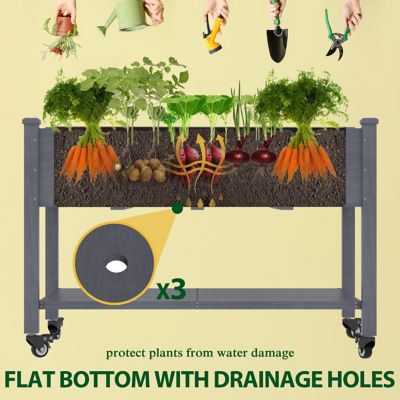 Image showing  47 W x 23 D x 33 H in. Gray Cedar Raised Garden Bed with Lockable Wheels and Liner