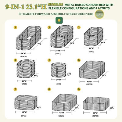 Image showing  Galvanized Steel Raised Garden Bed 9 in 1 Planter Box Outdoor, 96 x 24 x 23.1in., Olive Green
