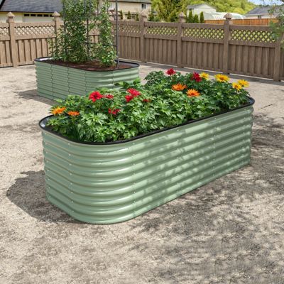 Veikous 6 x 3 x 2ft. Galvanized Steel Raised Garden Bed 9 in 1 Planter Box, Olive Green