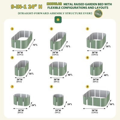 Image showing  6 x 3 x 2ft. Galvanized Steel Raised Garden Bed 9 in 1 Planter Box, Olive Green