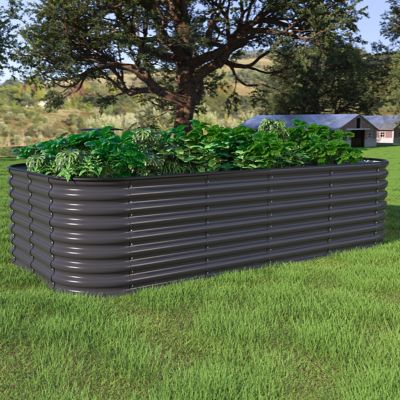 Image showing 9 th Veikous Dark Gray Galvanized Steel Raised Garden Bed Many-in-1 Planter Box Outdoor, 96 x 48 x 24in.