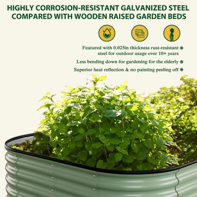 Image showing  Olive Green Galvanized Steel Raised Garden Bed Many-in-1 Planter Box Outdoor, 96 x 48 x 24in.