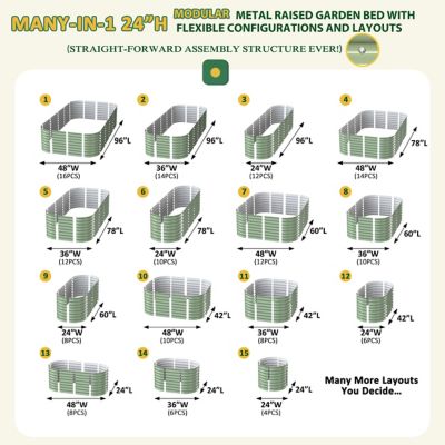 Image showing  Olive Green Galvanized Steel Raised Garden Bed Many-in-1 Planter Box Outdoor, 96 x 48 x 24in.