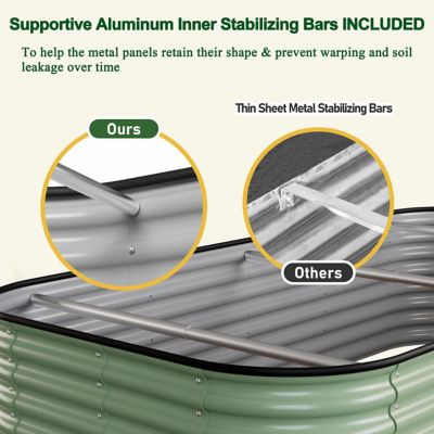 Image showing  Olive Green Galvanized Steel Raised Garden Bed Many-in-1 Planter Box Outdoor, 96 x 48 x 24in.