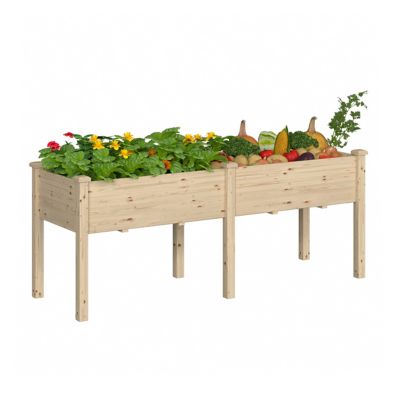 Image showing  72 W x 23 L x 30 H in. Cedar Wood Raised Garden Bed Elevated Planter Box with 2 Planting Areas, Natural
