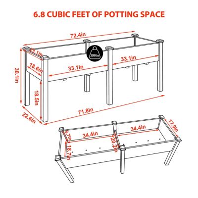 Image showing  72 W x 23 L x 30 H in. Cedar Wood Raised Garden Bed Elevated Planter Box with 2 Planting Areas, Natural