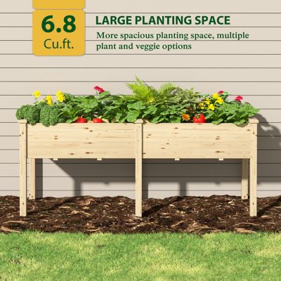 Image showing  72 W x 23 L x 30 H in. Cedar Wood Raised Garden Bed Elevated Planter Box with 2 Planting Areas, Natural