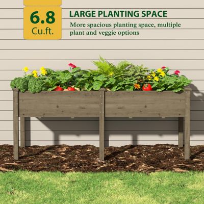 Image showing  72 W x 23 L x 30 H in. Cedar Wood Raised Garden Bed Elevated Planter Box with 2 Planting Areas, Brown