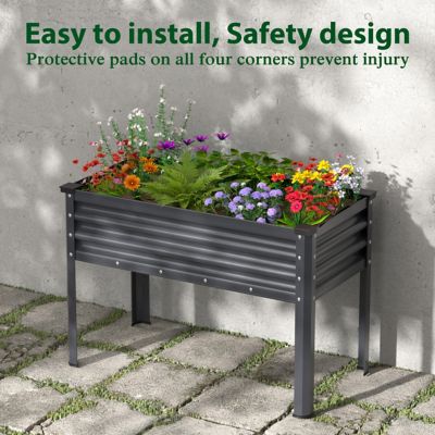 Image showing 6 th Veikous 48 x 24 x 32in. Gray Galvanized Steel Raised Garden Bed with Liner and Drainage Function