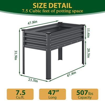 Image showing 7 th Veikous 48 x 24 x 32in. Gray Galvanized Steel Raised Garden Bed with Liner and Drainage Function